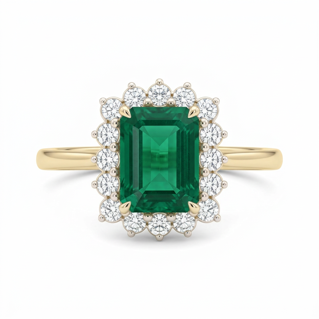 Anillo Flor Esmeralda con Diamantes
