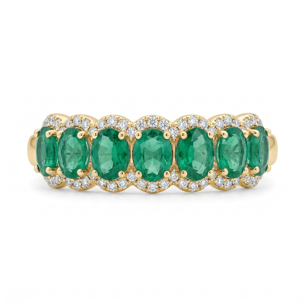 Anillo 7 Esmeraldas Oval & Diamantes