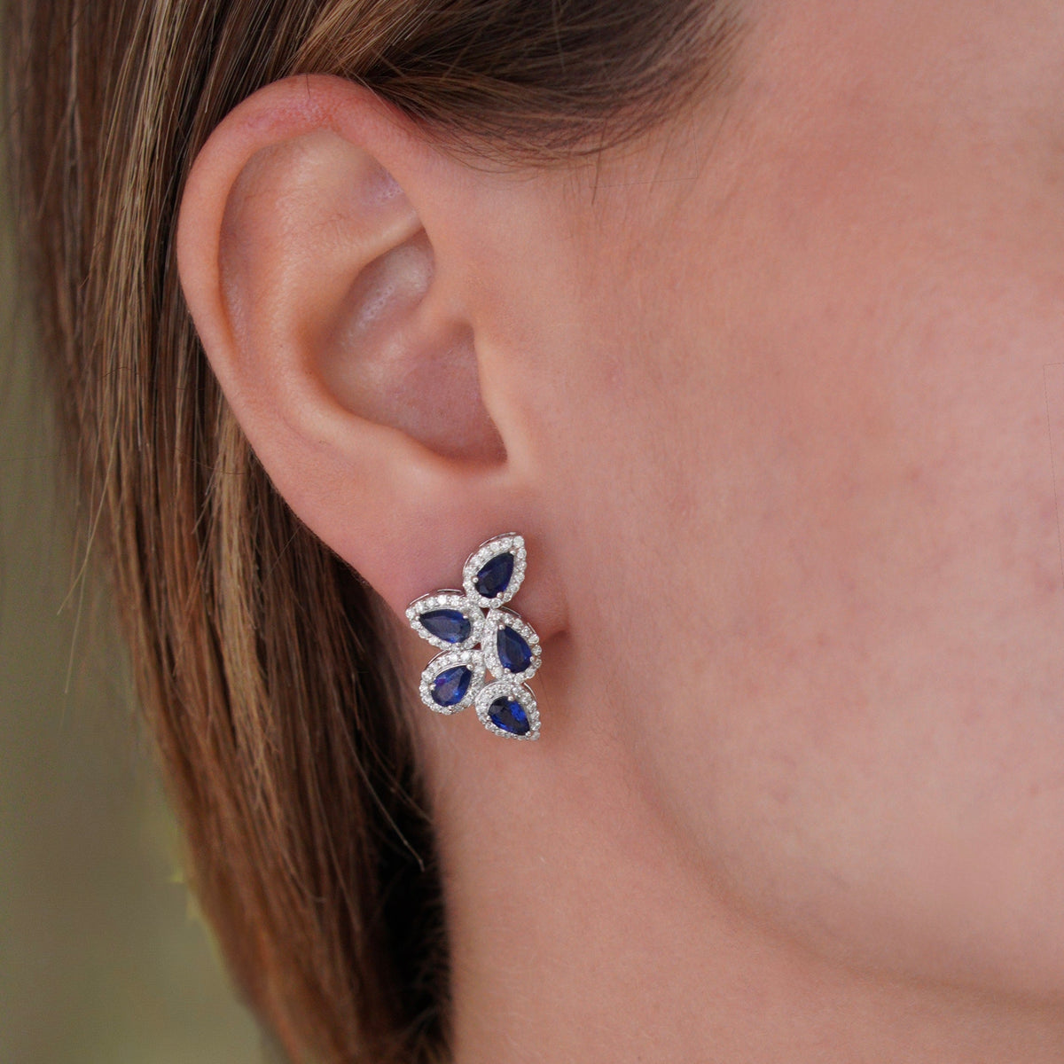 Aretes 5 Peras de Zafiro & Diamantes