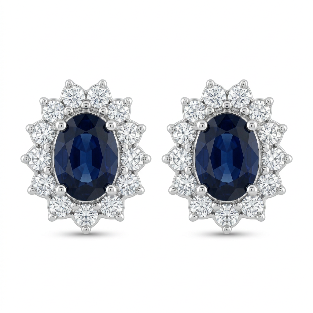 Aretes Zafiro Oval & Diamantes
