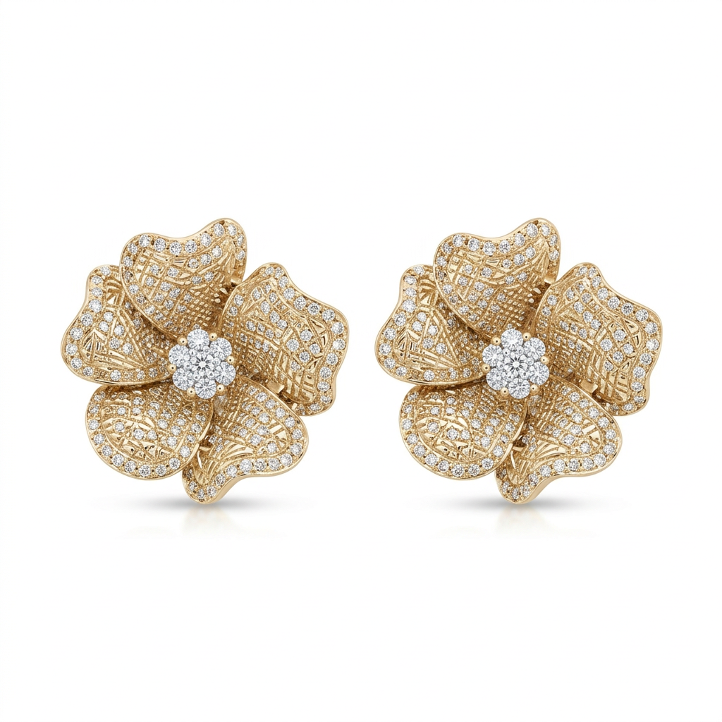 Aretes Flor con Diamantes