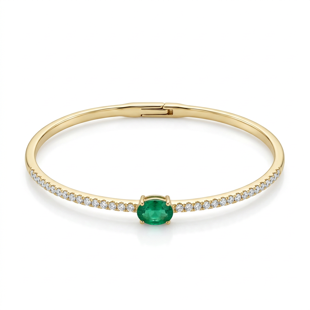 Brazalete Rígida Esmeralda & Diamantes