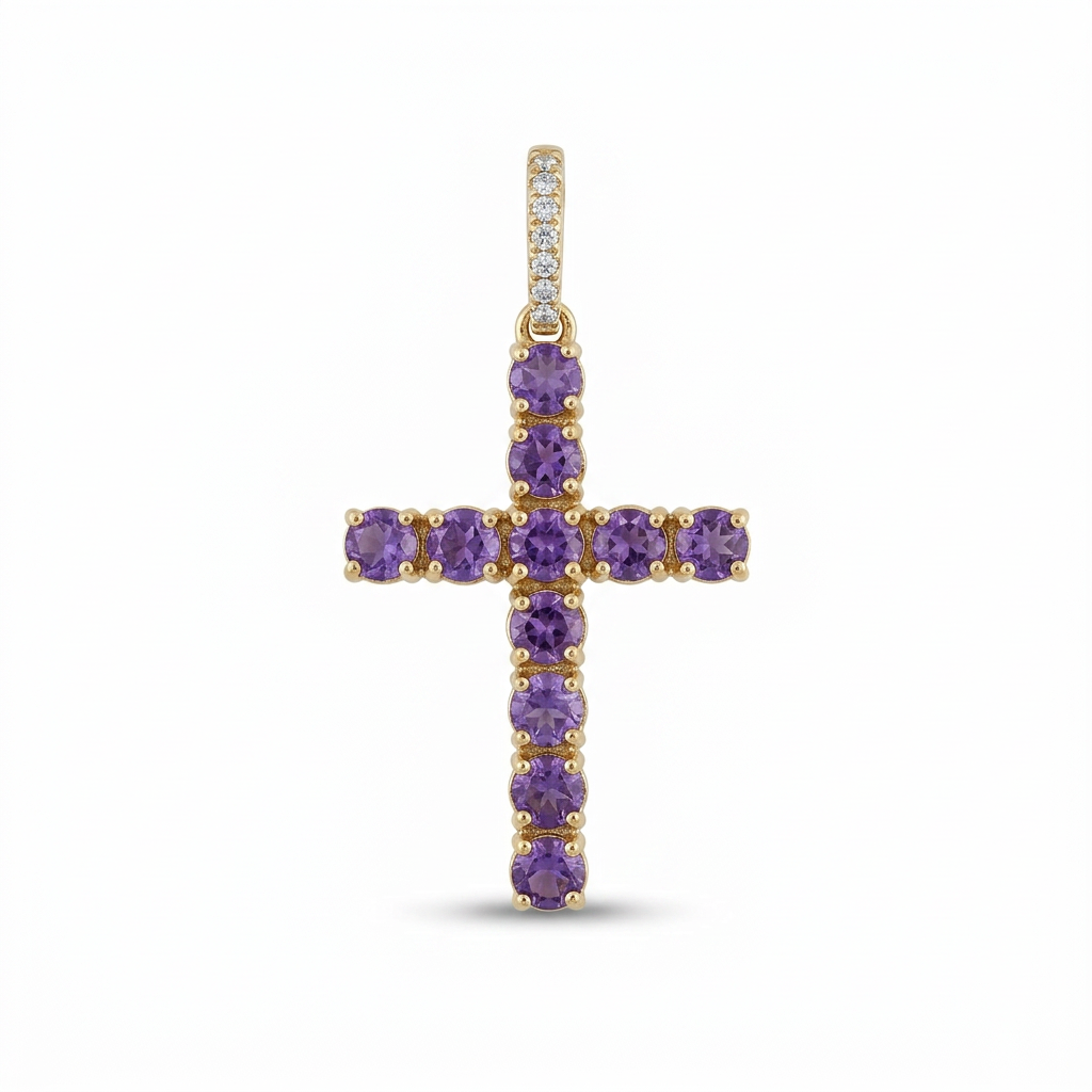 Dije Cruz de Amatista & Diamantes