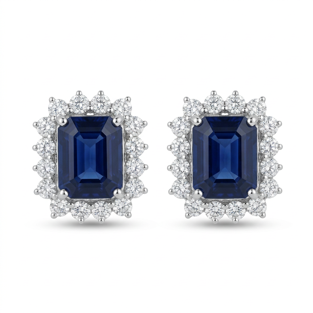 Aretes Zafiro flor con Diamantes
