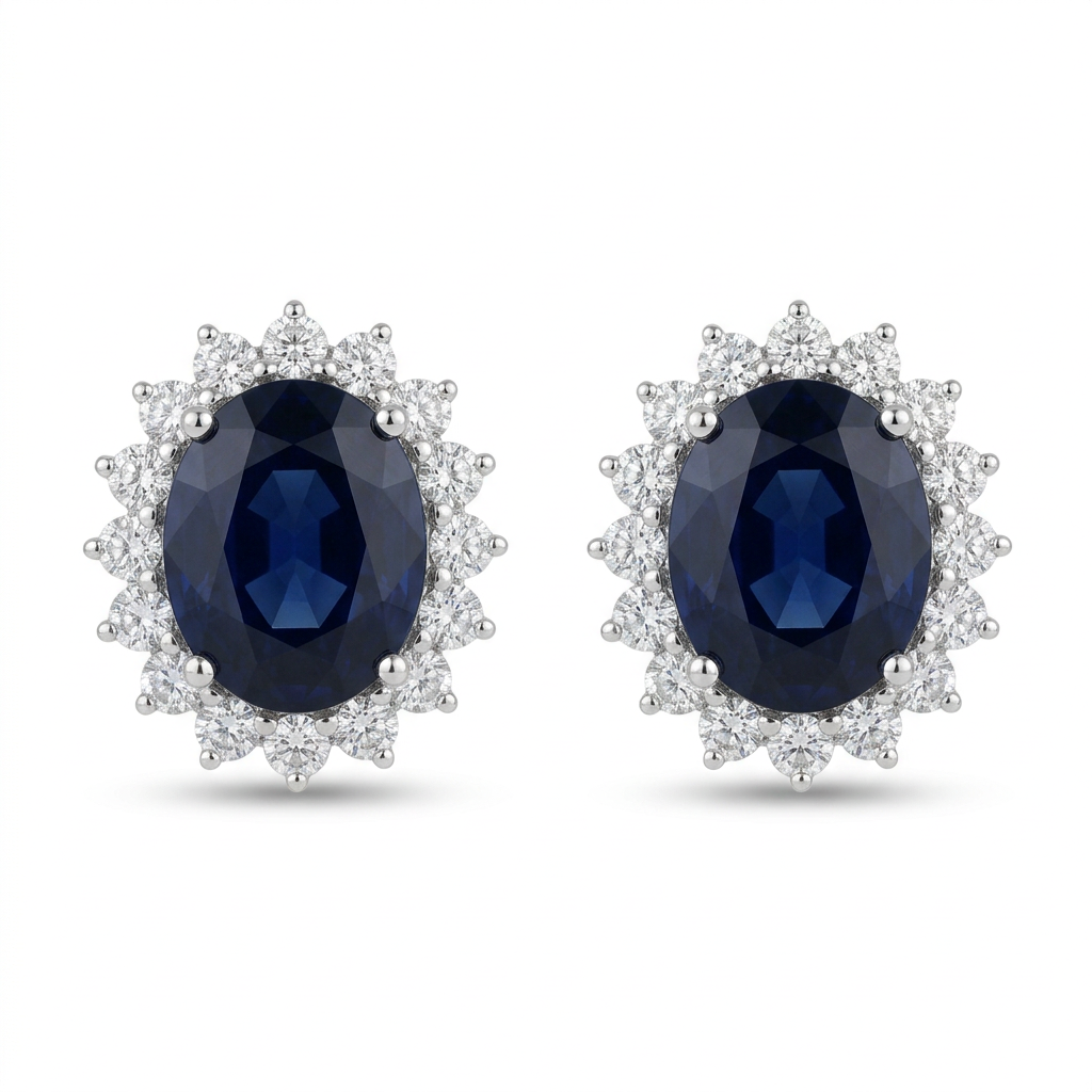 Aretes Zafiro Oval & Diamantes