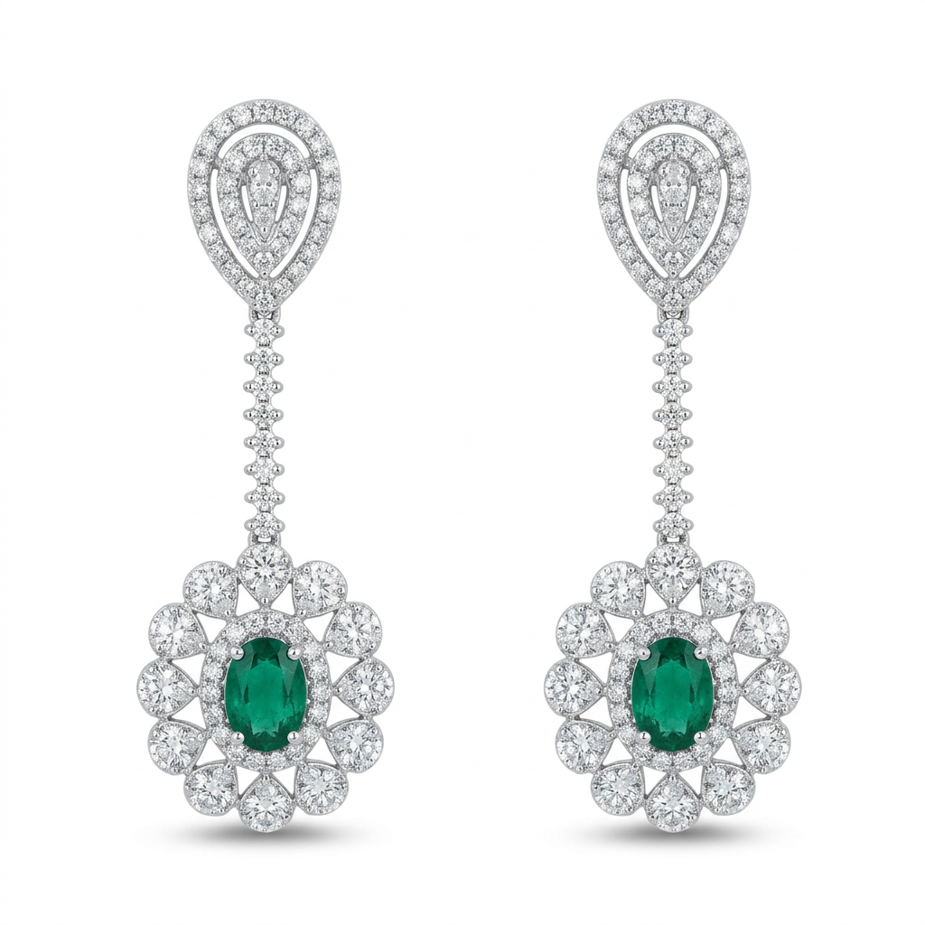 Arete Floral Diamantes y Esmeralda