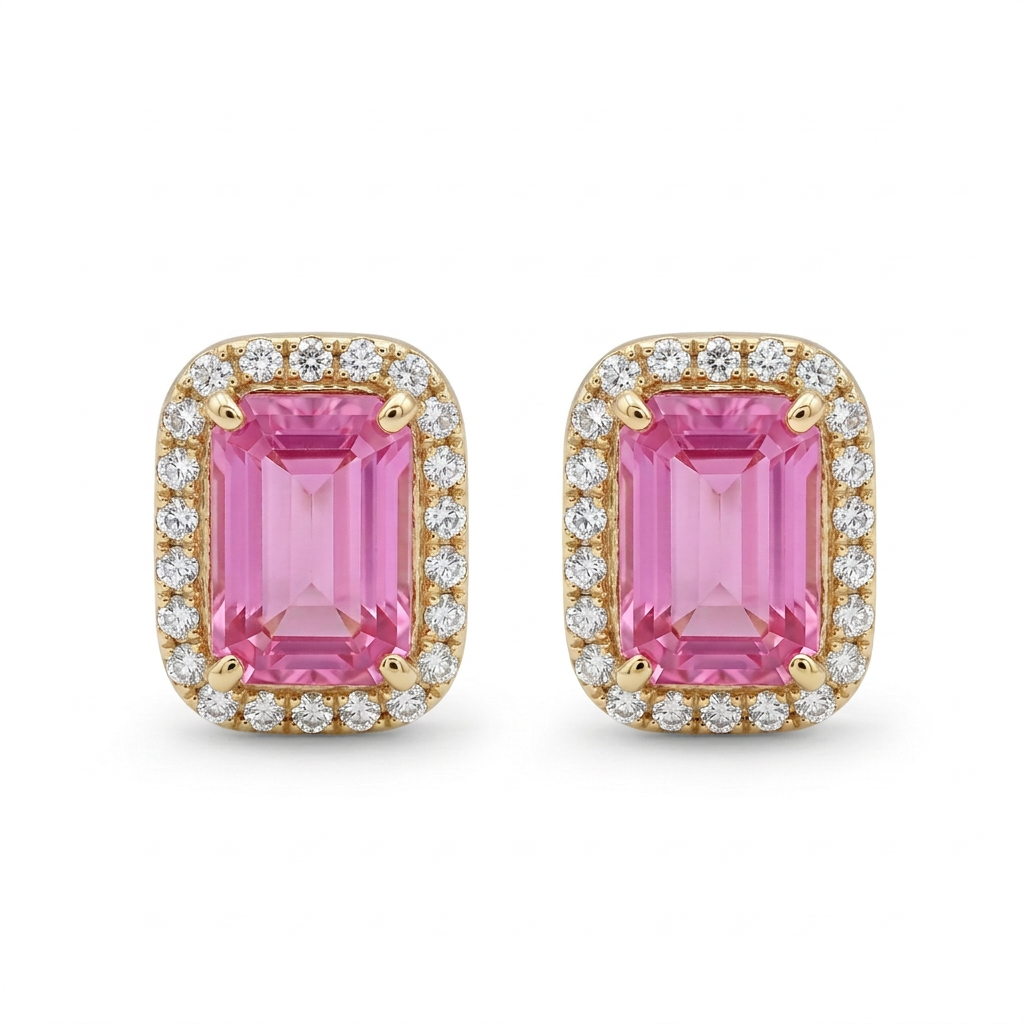 Aretes Zafiro Rosa & Diamantes