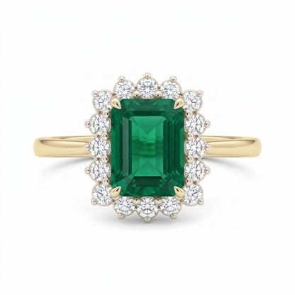 Anillo Flor Esmeralda con Diamantes