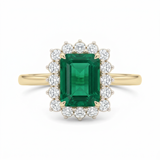 Anillo Flor Esmeralda con Diamantes