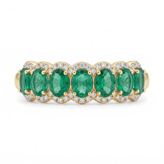 Anillo 7 Esmeraldas Oval & Diamantes