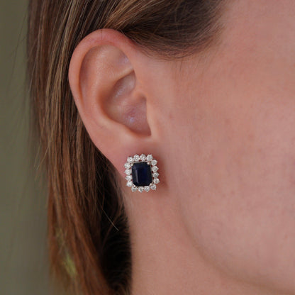 Aretes Zafiro flor con Diamantes