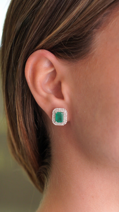 Aretes de Esmeralda & Doble Halo de Diamantes