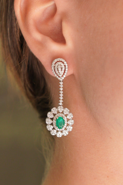 Arete Floral Diamantes y Esmeralda