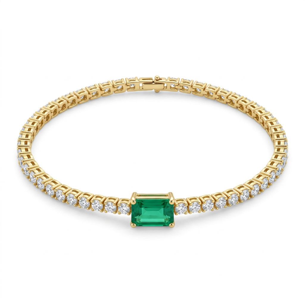 Pulsera con Esmeralda Centro & Diamantes
