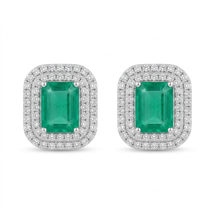 Aretes de Esmeralda & Doble Halo de Diamantes