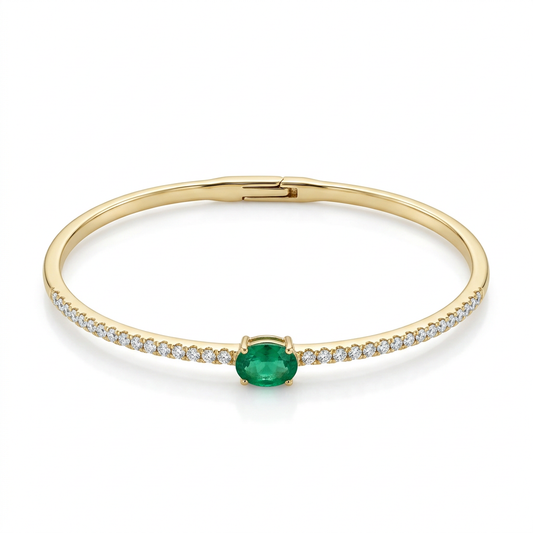 Brazalete Rígida Esmeralda & Diamantes