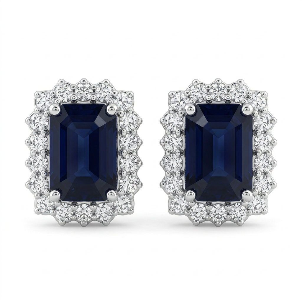 Zafiros con Halo de Diamantes
