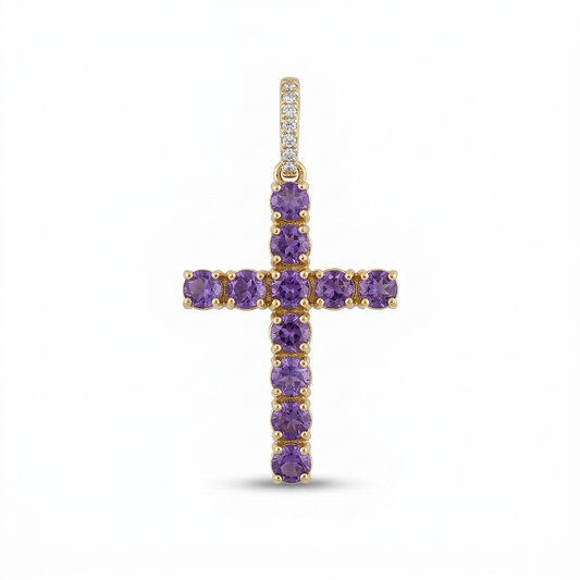 Dije Cruz de Amatista & Diamantes