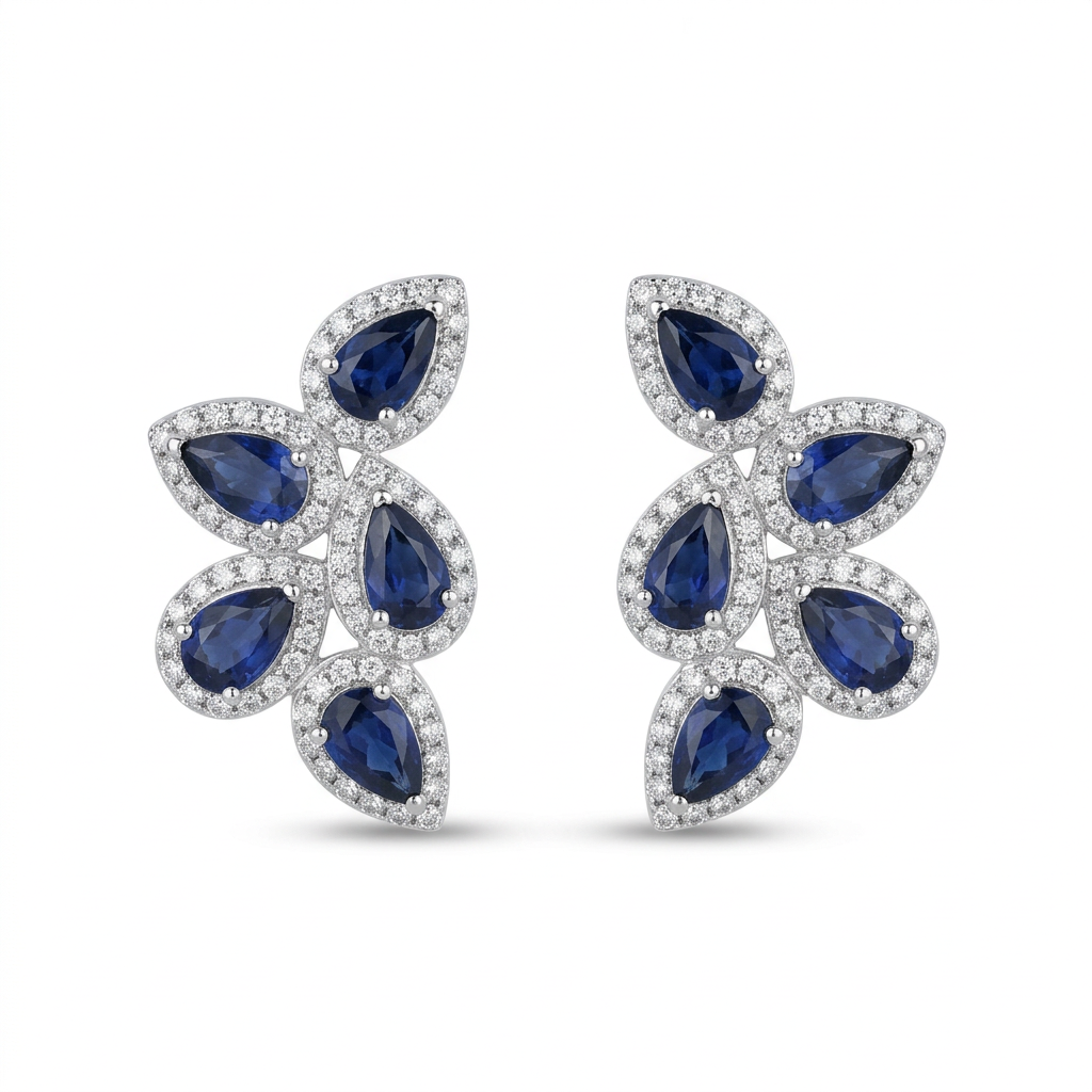 Aretes 5 Peras de Zafiro & Diamantes