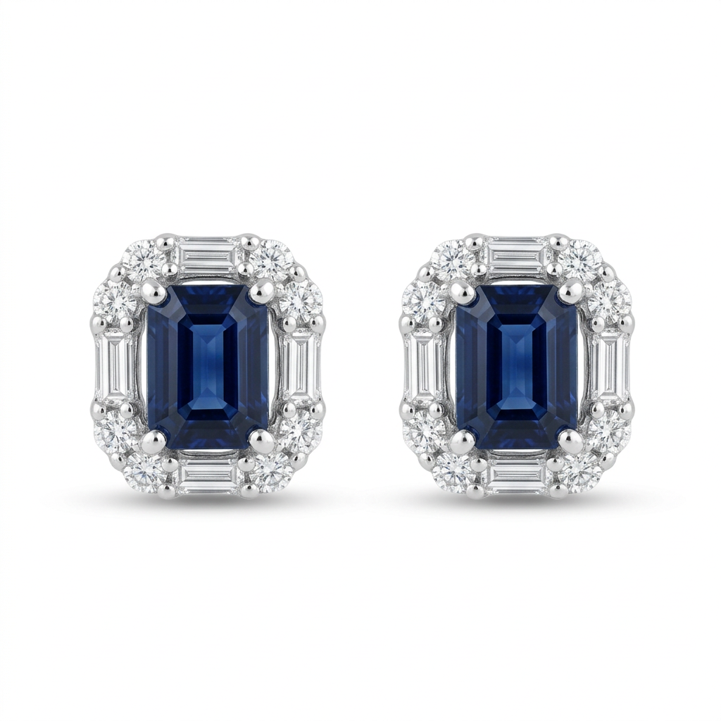 Aretes Zafiro y Halo de Diamantes