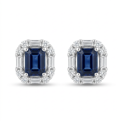 Aretes Zafiro y Halo de Diamantes