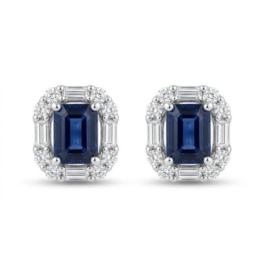 Aretes Zafiro y Halo de Diamantes