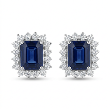 Aretes Zafiro flor con Diamantes