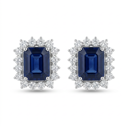 Aretes Zafiro flor con Diamantes