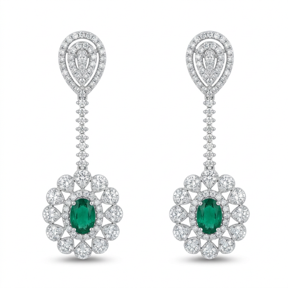Arete Floral Diamantes y Esmeralda