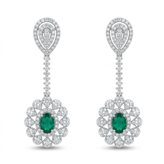 Arete Floral Diamantes y Esmeralda